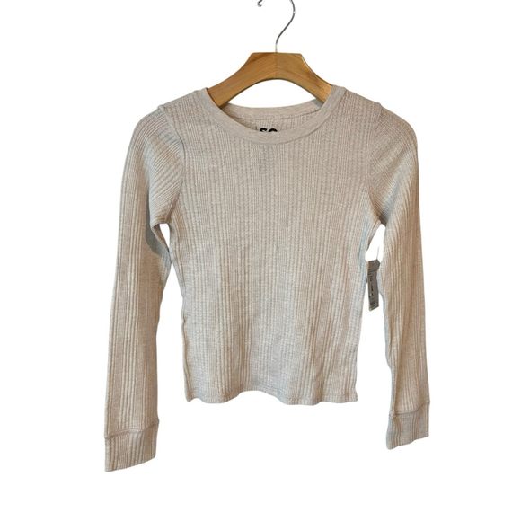 SO Other - SO Henley Top Large 10/12 Beige Ribbed Long Sleeve Shirt NWT